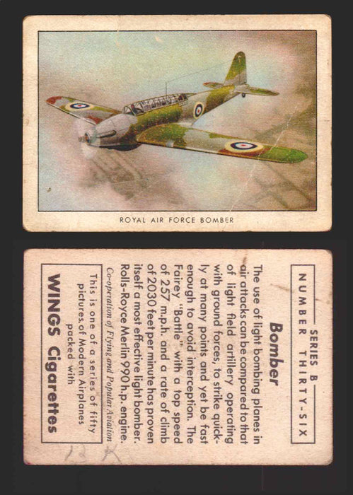 1940 Wings Cigarettes Modern Airplanes Series A B C You Pick Single Trading Cards B #36 Royal Air Force Bomber  - TvMovieCards.com