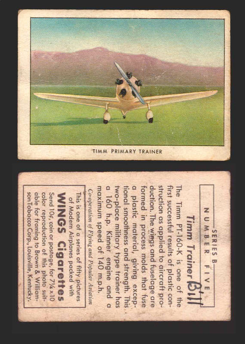 1940 Wings Cigarettes Modern Airplanes Series A B C You Pick Single Trading Cards B #5 Timm Primary Trainer  - TvMovieCards.com