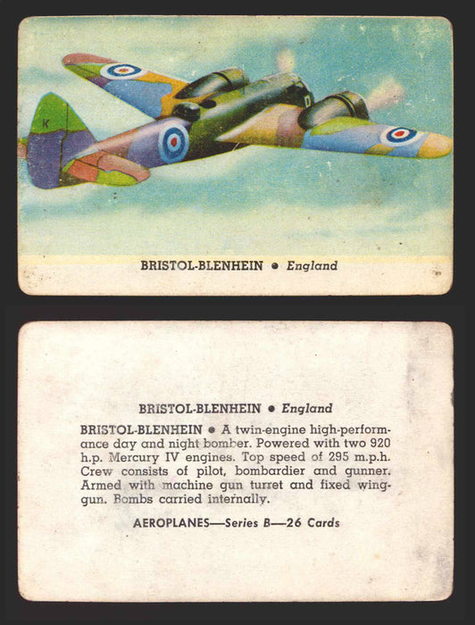 1944 Aeroplanes Series B C D You Pick Single Trading Cards #1-80 Card-O B	5	   Bristol-Blenhein                  England  - TvMovieCards.com