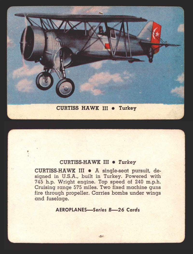 1944 Aeroplanes Series B C D You Pick Single Trading Cards #1-80 Card-O B	7	   Curtiss Hawk III                  Turkey  - TvMovieCards.com