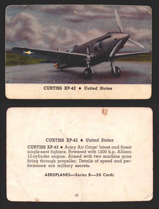 1944 Aeroplanes Series B C D You Pick Single Trading Cards #1-80 Card-O B	8	   Curtiss XP-42                     United States  - TvMovieCards.com