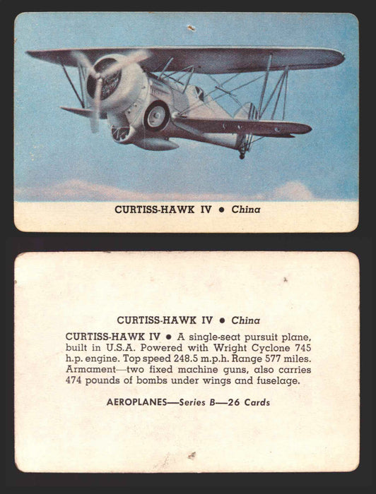 1944 Aeroplanes Series B C D You Pick Single Trading Cards #1-80 Card-O B	9	   Curtiss-Hawk IV                   China  - TvMovieCards.com