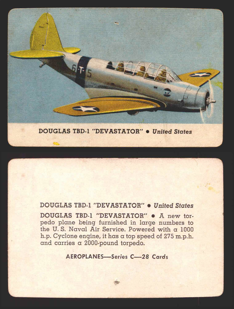 1944 Aeroplanes Series B C D You Pick Single Trading Cards #1-80 Card-O C	11	   Douglas TBD-1 "Devastator"        United States  - TvMovieCards.com