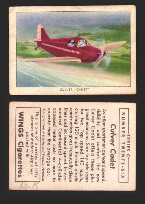 1940 Wings Cigarettes Modern Airplanes Series A B C You Pick Single Trading Cards C #26 Culver "Cadet"  - TvMovieCards.com