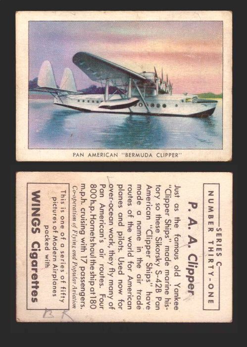 1940 Wings Cigarettes Modern Airplanes Series A B C You Pick Single Trading Cards C #31 Pan American "Bermuda Clipper"  - TvMovieCards.com