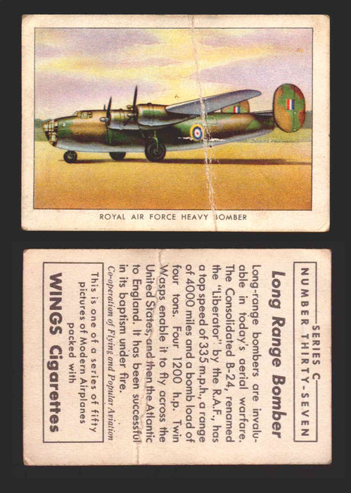 1940 Wings Cigarettes Modern Airplanes Series A B C You Pick Single Trading Cards C #37 Royal Air Force Heavy Bomber  - TvMovieCards.com