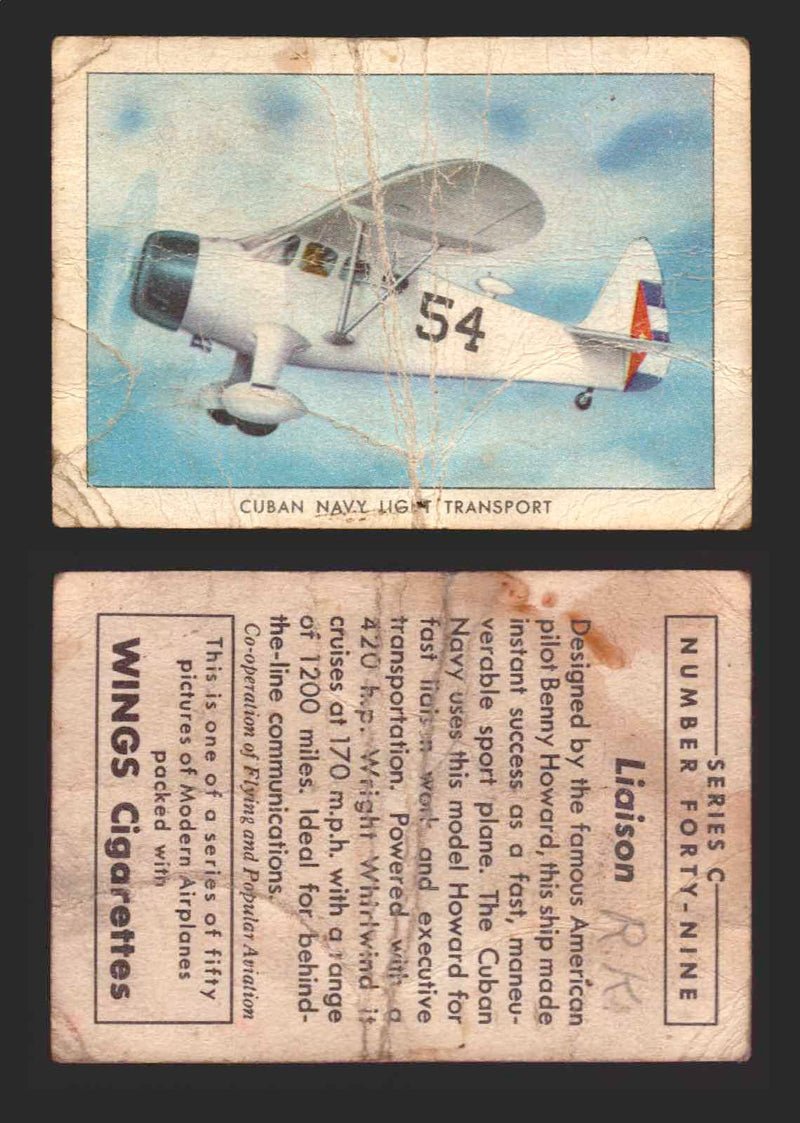 1940 Wings Cigarettes Modern Airplanes Series A B C You Pick Single Trading Cards C #49 Cuban Navy Light Transport  - TvMovieCards.com