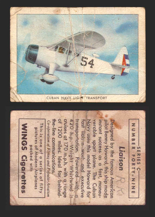 1940 Wings Cigarettes Modern Airplanes Series A B C You Pick Single Trading Cards C #49 Cuban Navy Light Transport  - TvMovieCards.com