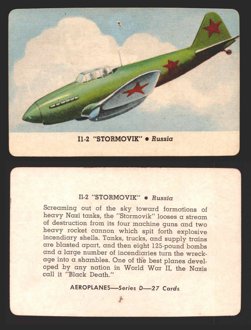 1944 Aeroplanes Series B C D You Pick Single Trading Cards #1-80 Card-O D	18	   Il-2 "Stormovik"                  Russia  - TvMovieCards.com