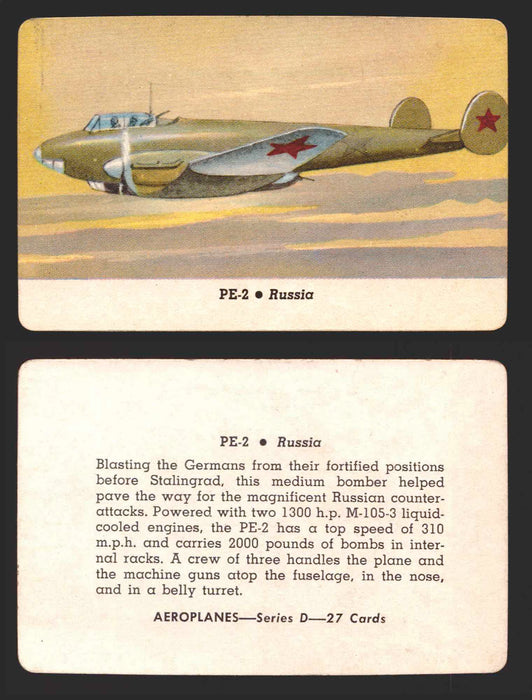 1944 Aeroplanes Series B C D You Pick Single Trading Cards #1-80 Card-O D	21	   PE-2                              Russia  - TvMovieCards.com