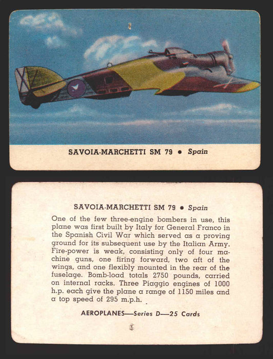 1944 Aeroplanes Series B C D You Pick Single Trading Cards #1-80 Card-O D	24	   Savoia-Marchetti SM 79            Spain  - TvMovieCards.com
