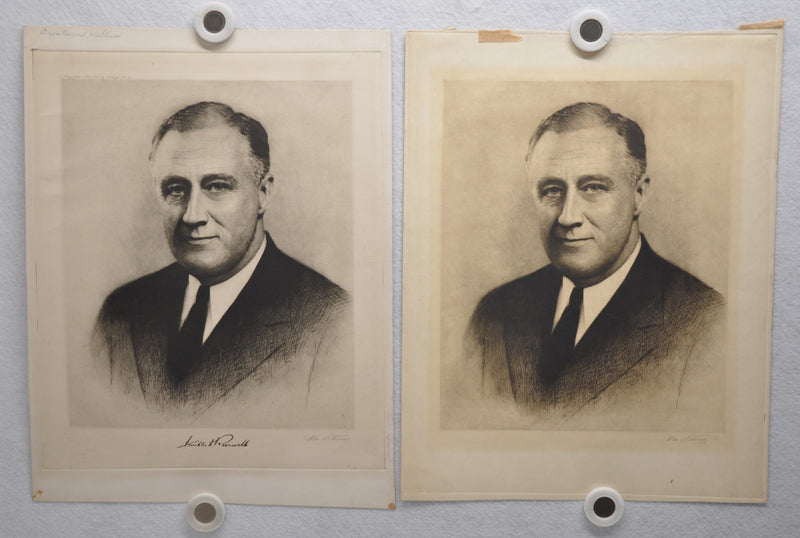 FDR Franklin D. Roosevelt Portrait with Signature Etching Print 1933 WM Stevens   - TvMovieCards.com