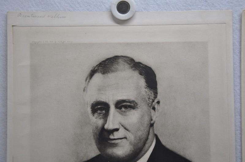 FDR Franklin D. Roosevelt Portrait with Signature Etching Print 1933 WM Stevens   - TvMovieCards.com