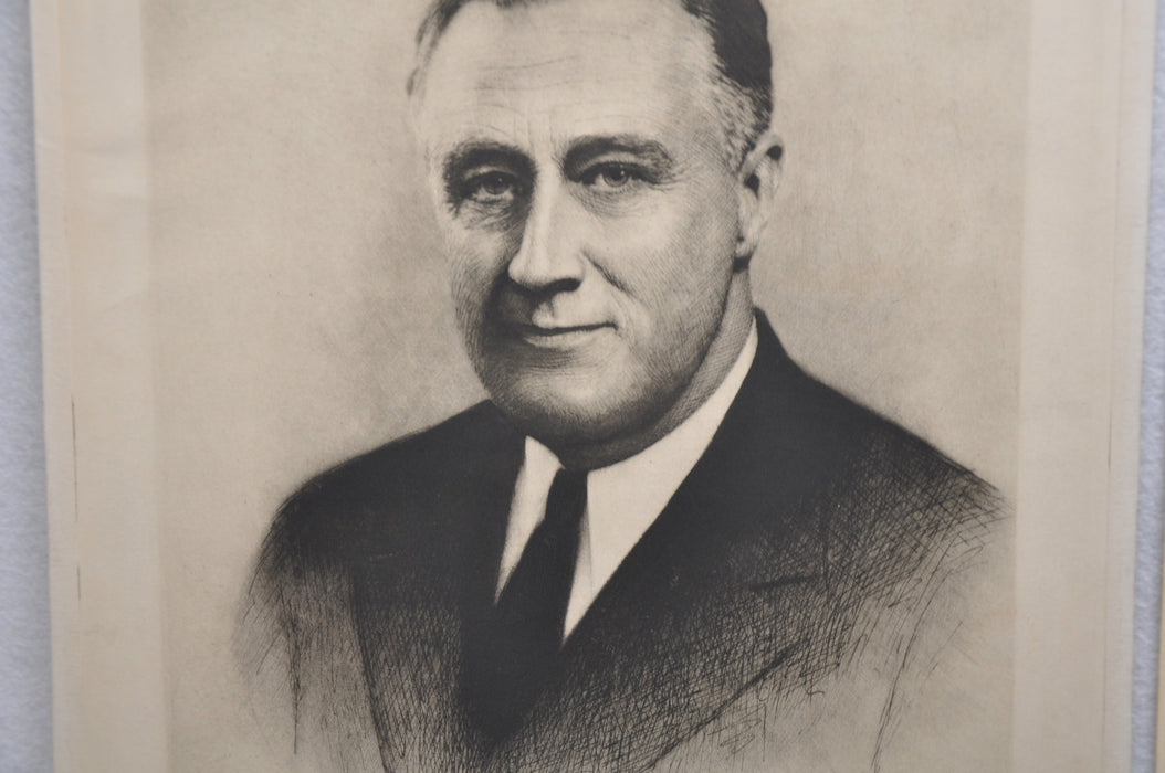FDR Franklin D. Roosevelt Portrait with Signature Etching Print 1933 WM Stevens   - TvMovieCards.com