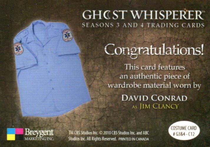 Ghost Whisperer Seasons 3 & 4 David Conrad Jim Clancy Variant Costume Card C12   - TvMovieCards.com