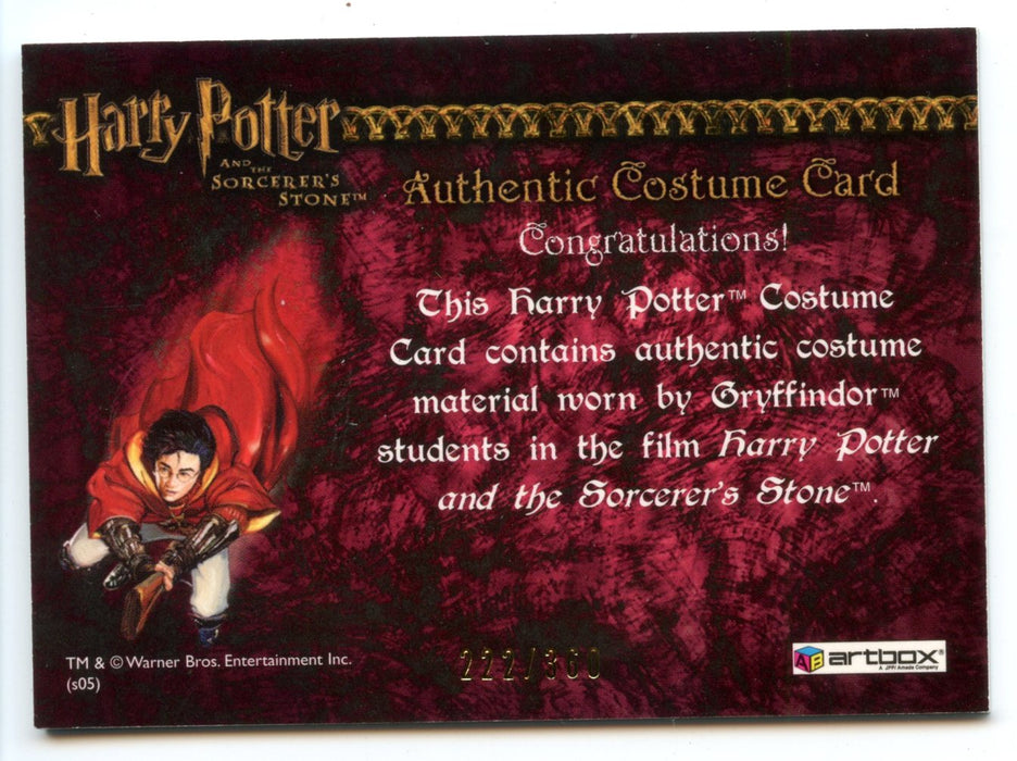Harry Potter Sorcerer's Stone Gryffindor Student Tie Costume Card HP #222/360   - TvMovieCards.com