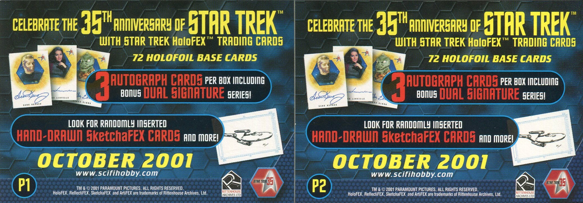 Star Trek 35th Anniversary HoloFEX Promo 2 Card Set P1 P2 Rittenhouse 2001   - TvMovieCards.com