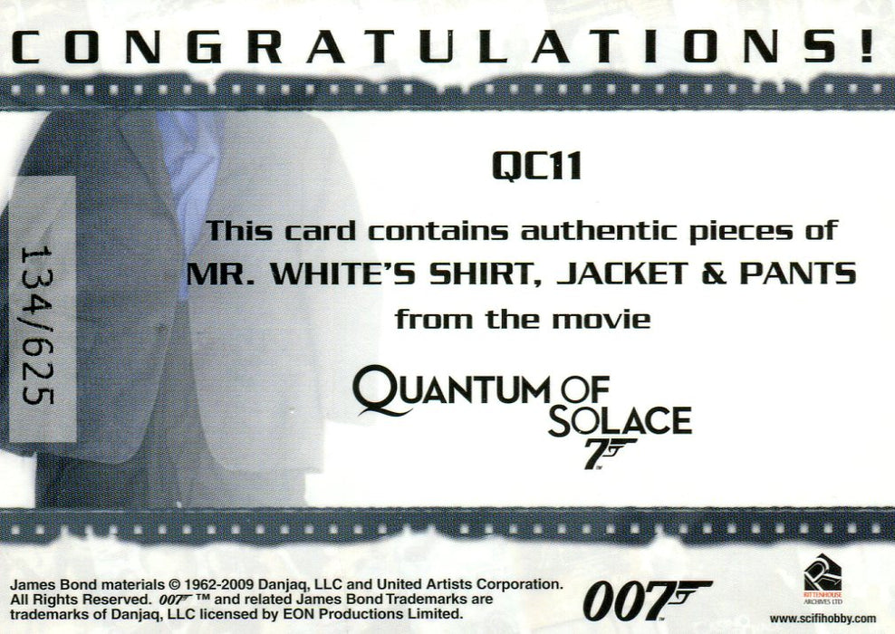 James Bond 2009 Archives Mr. White Triple Relic Card QC11 #134/625   - TvMovieCards.com