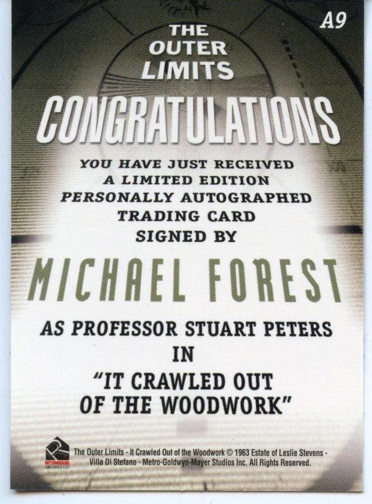 Outer Limits Premiere Autograph Card A9 Michael Forest Professor Stuart Peters   - TvMovieCards.com