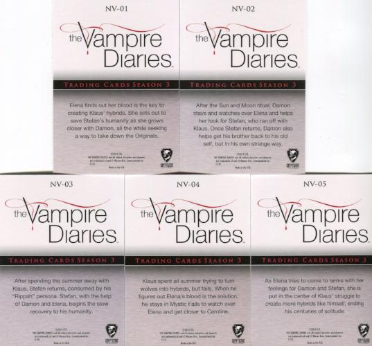 Vampire Diaries Season Three Mystic Fails Foil Chase Card Set 5 Cards NV1-NV5 - TvMovieCards.com