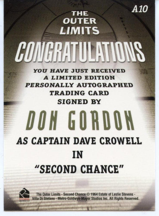 Outer Limits Premiere Autograph Card A10 Don Gordon as Captain Dave Crowell   - TvMovieCards.com