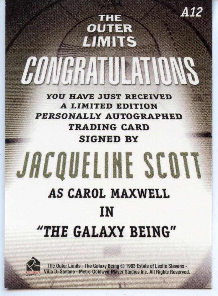 Outer Limits Premiere Autograph Card A12 Jacqueline Scott as Carol Maxwell   - TvMovieCards.com