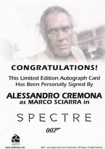 James Bond Archives Spectre Alessandro Cremona Autograph Card   - TvMovieCards.com