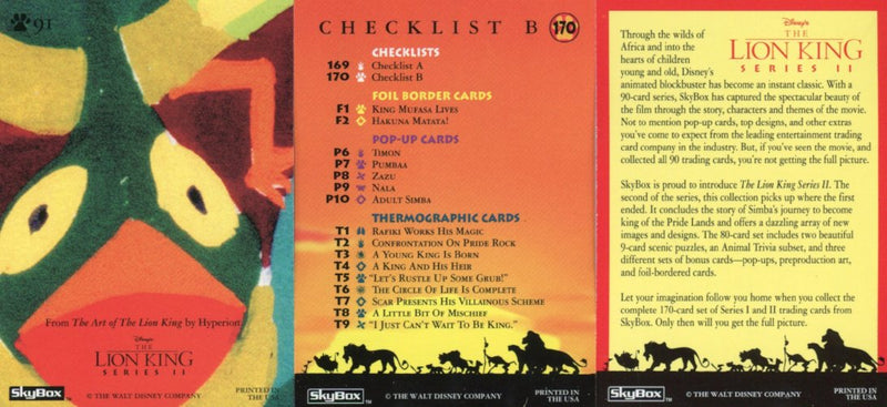 Lion King Disney Movie Series 2 Base Card Set 81 Cards Skybox 1994   - TvMovieCards.com