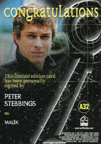 Stargate SG-1 Season Six Peter Stebbings as Malek Autograph Card A32   - TvMovieCards.com