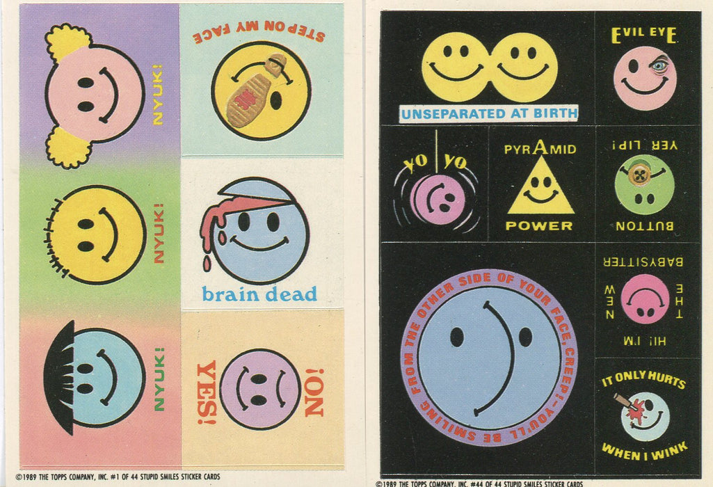 Stupid Smiles Vintage Sticker Card Set 44 Sticker Cards Topps 1989   - TvMovieCards.com