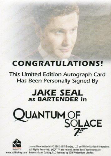 James Bond Archives Spectre Jake Seal as Bartender Autograph Card   - TvMovieCards.com