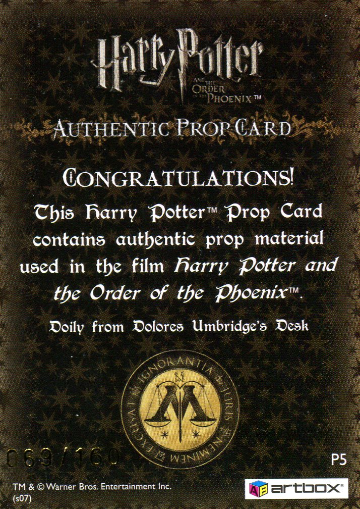 Harry Potter Order of Phoenix Doily Prop Card HP P5 #069/160   - TvMovieCards.com