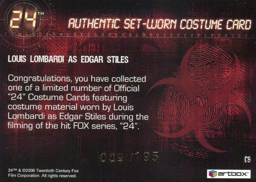 24 Twenty Four Season 4 Edgar Stiles Costume Card C9 #009/195   - TvMovieCards.com