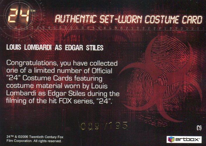 24 Twenty Four Season 4 Edgar Stiles Costume Card C9 #009/195   - TvMovieCards.com