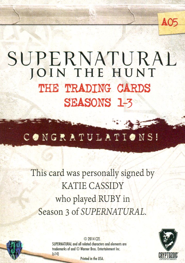 Supernatural Seasons 1-3 Join The Hunt Kate Cassidy as Ruby Autograph Card A05   - TvMovieCards.com