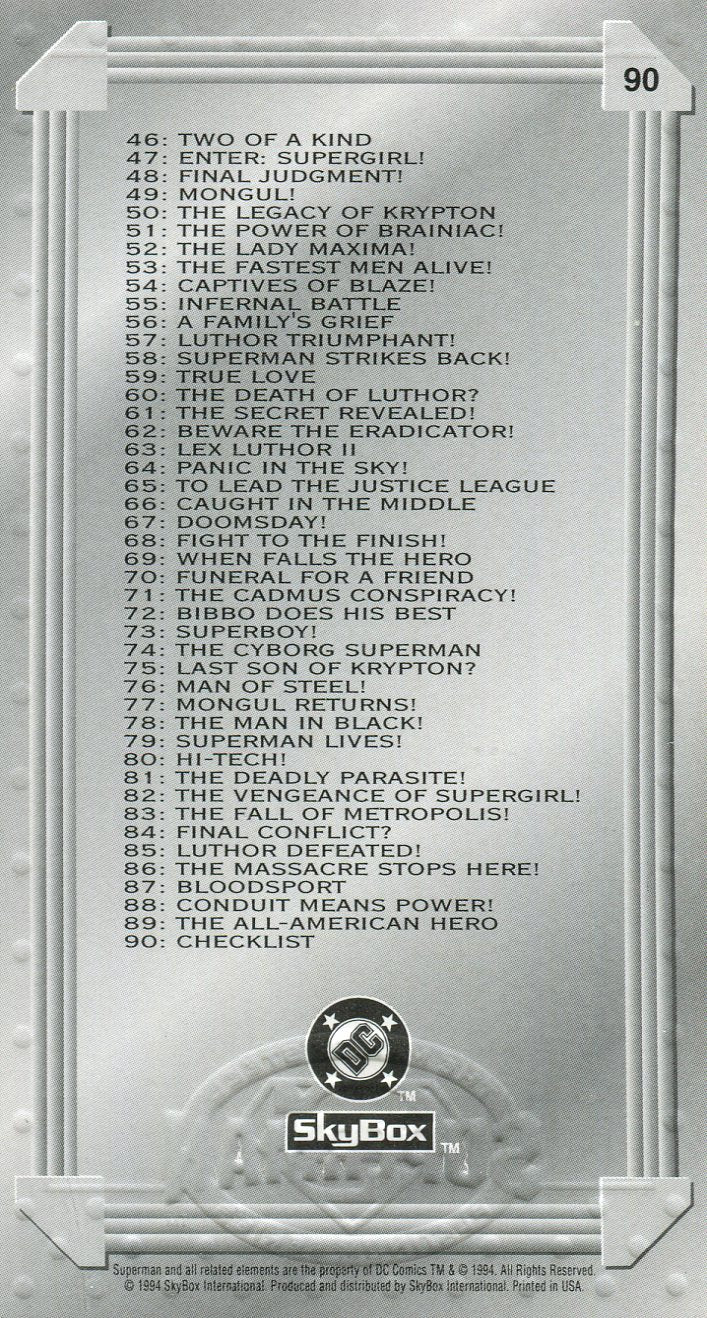 Superman Premium Widevision Card Set 90 Cards Skybox 1994 - TvMovieCards.com
