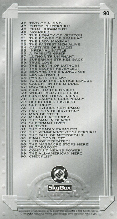 Superman Premium Embossed Widevision Card Set 90 Cards   - TvMovieCards.com