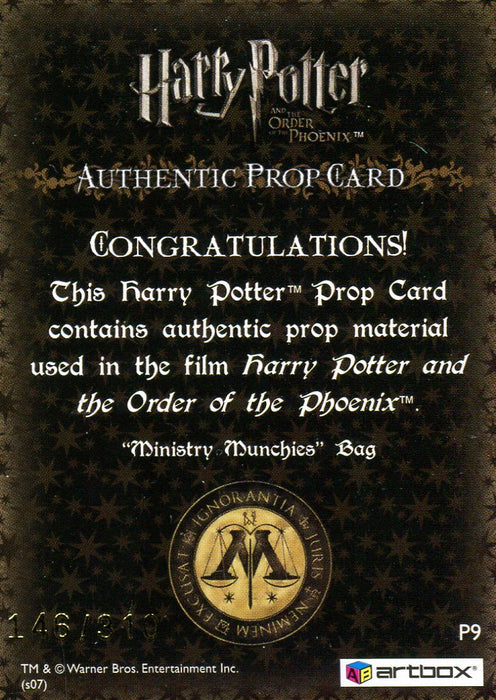 Harry Potter Order of Phoenix Ministry Munchies Bag Prop Card HP P9 #146/310   - TvMovieCards.com
