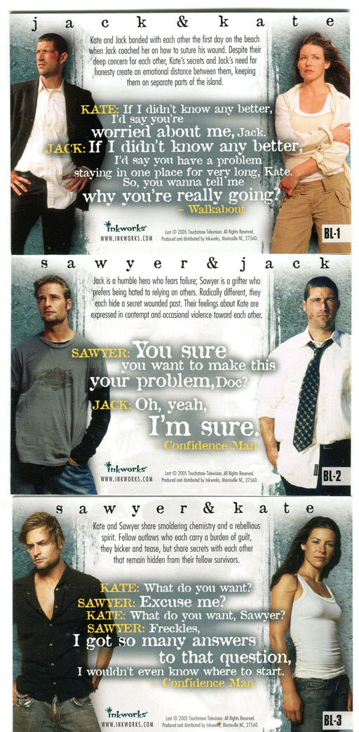 Lost Seasons 1 One Tensions Box-Loaders Box Topper BL1-BL3 Card Set   - TvMovieCards.com