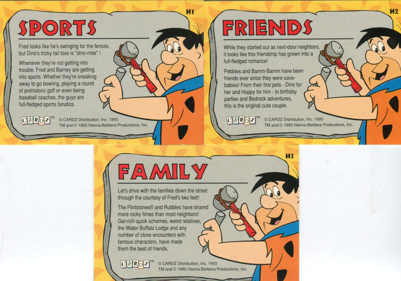 Flintstones Hologram Chase Card Set H1 H2 H3 Cardz 1993   - TvMovieCards.com