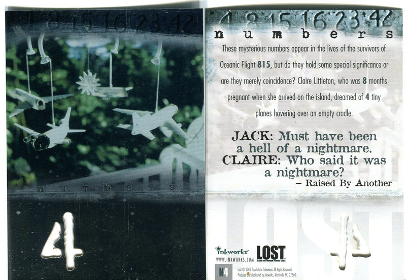 Lost Season 1 One Numbers Die-Cut Trading Card Singles- #4 #8 #16 #23 #42 #4  - TvMovieCards.com