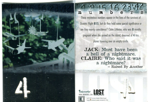 Lost Season 1 One Numbers Die-Cut Trading Card Singles- #4 #8 #16 #23 #42 #4  - TvMovieCards.com