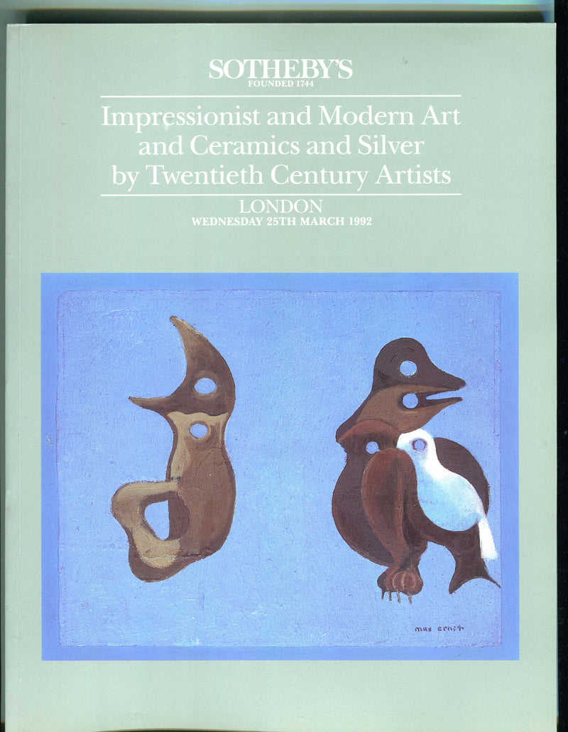 Sothebys Auction Catalog March 25 1992 Impressionist Modern Art Ceramics Silver   - TvMovieCards.com