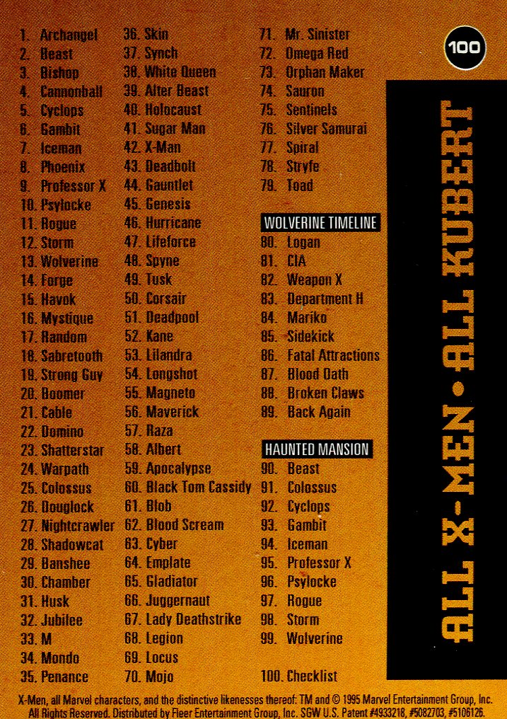 Marvel  X-Men 1996 Fleer Retail Base Card Set 100 Cards   - TvMovieCards.com