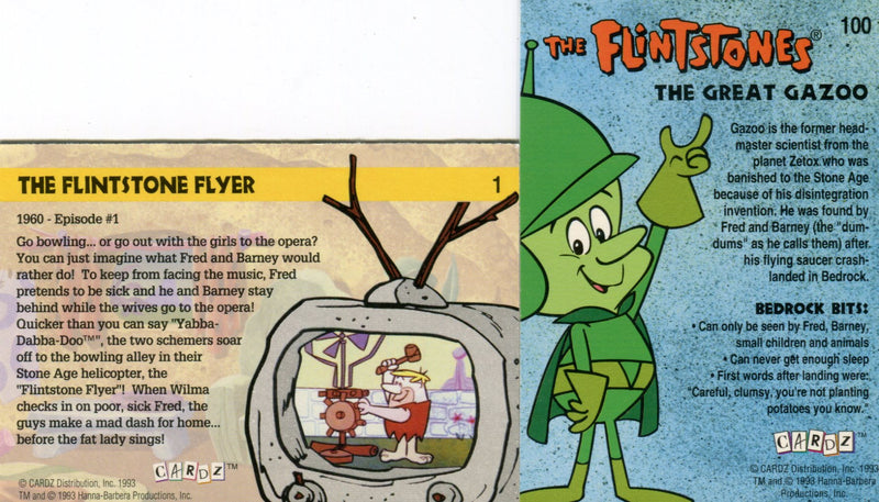 Flintstones Base Card Set 100 Cards plus 10 Whatzit Coloring Cards   - TvMovieCards.com