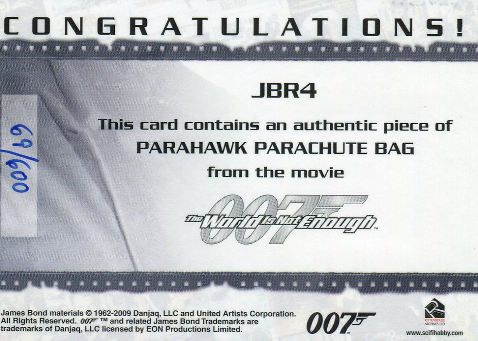 James Bond Heroes & Villains Parachute Bag Relic Prop Card JBR4 #69/600   - TvMovieCards.com