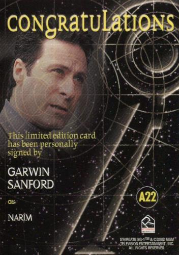 Stargate SG-1 Season Five Garwin Sanford as Narim Autograph Card A22   - TvMovieCards.com