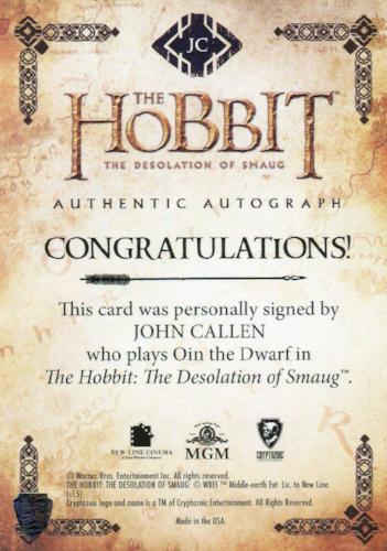 Hobbit Desolation of Smaug John Callen Oin the Dwarf Autograph Card JC   - TvMovieCards.com