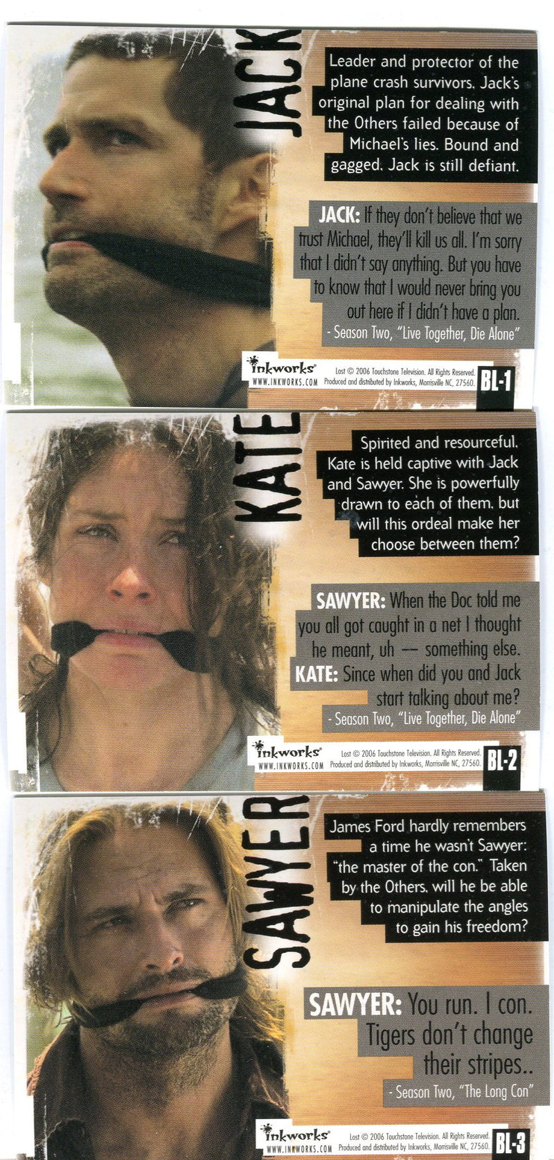 Lost Seasons 2 Two "Captives" Box-Loaders Box Topper BL1-BL3 Card Set   - TvMovieCards.com