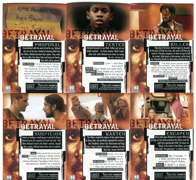 Lost Season 2 Two "Betrayal" Foil Chase Card Set B1-B6 Inkworks   - TvMovieCards.com